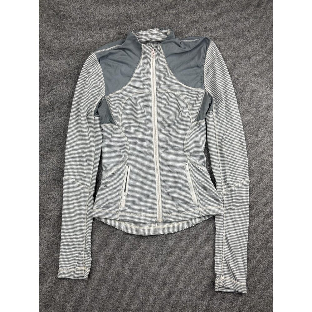 Lululemon Jacket Womens 4 Gray Gingham Full Zip Long Sleeve Athletic Lightweight